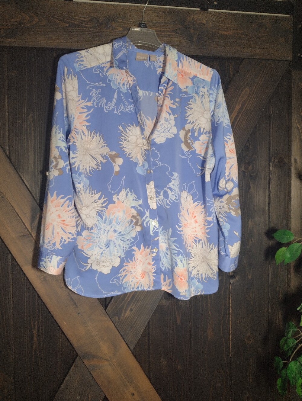 Chico's Women's Blue Floral Button-Front Shirt - Blue Sz 3X